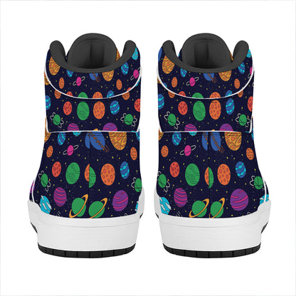 Doodle Planets Pattern Print High Top Leather Sneakers
