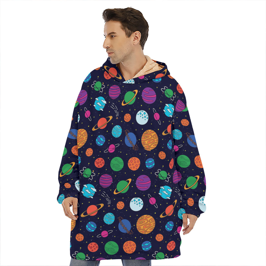 Doodle Planets Pattern Print Hoodie Blanket