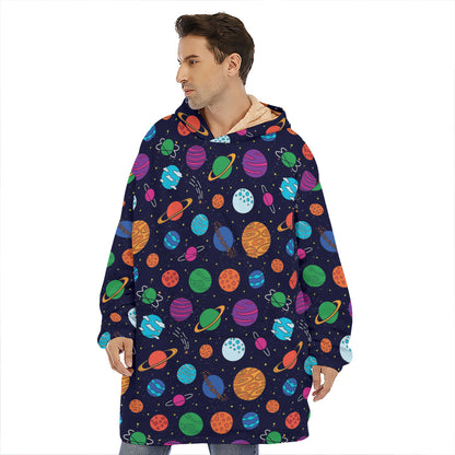 Doodle Planets Pattern Print Hoodie Blanket