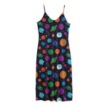 Doodle Planets Pattern Print Jersey Midi Cami Dress
