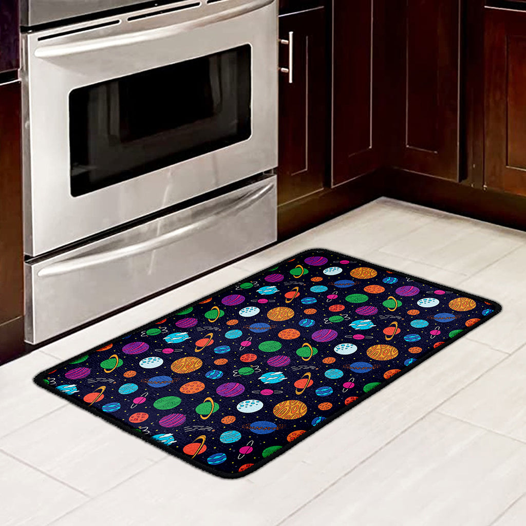Doodle Planets Pattern Print Kitchen Mat