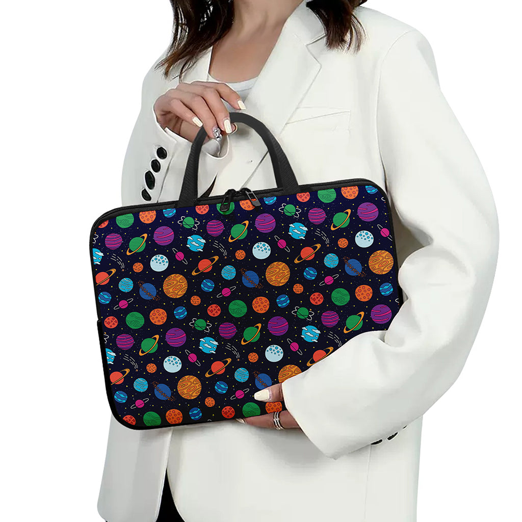 Doodle Planets Pattern Print Laptop Sleeve With Handle