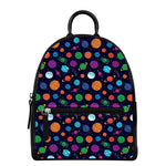 Doodle Planets Pattern Print Leather Backpack