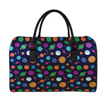 Doodle Planets Pattern Print Leather Duffle Bag