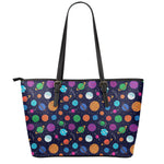 Doodle Planets Pattern Print Leather Tote Bag