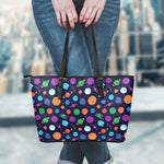Doodle Planets Pattern Print Leather Tote Bag