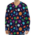 Doodle Planets Pattern Print Long Sleeve Baseball Jersey