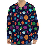 Doodle Planets Pattern Print Long Sleeve Baseball Jersey