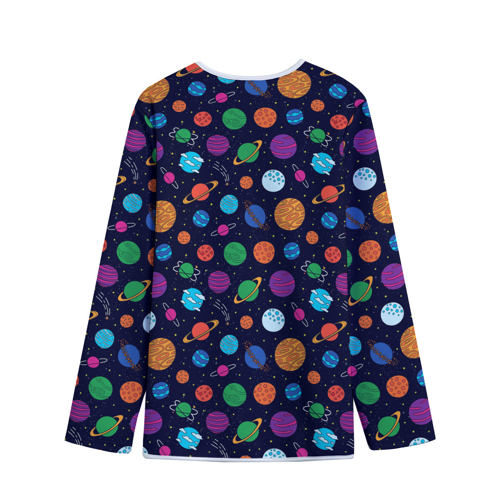 Doodle Planets Pattern Print Long Sleeve Short Coat
