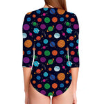 Doodle Planets Pattern Print Long Sleeve Swimsuit