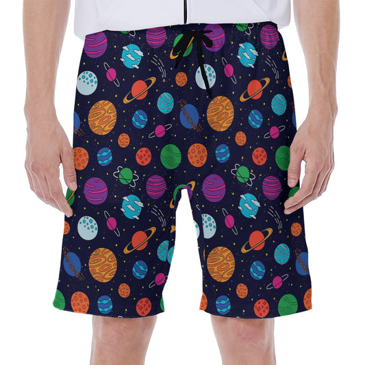 Doodle Planets Pattern Print Men's Beach Shorts