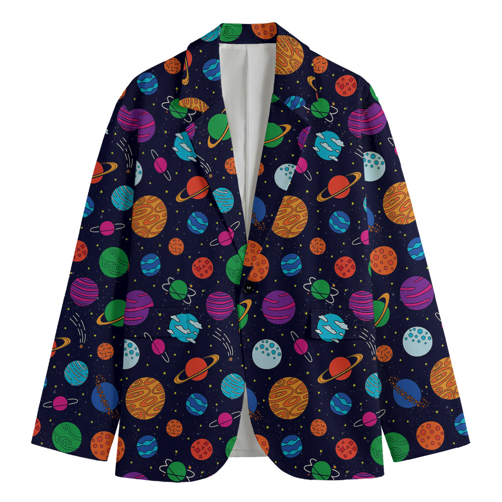 Doodle Planets Pattern Print Men's Blazer