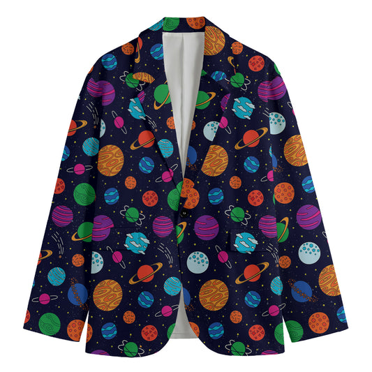 Doodle Planets Pattern Print Men's Blazer