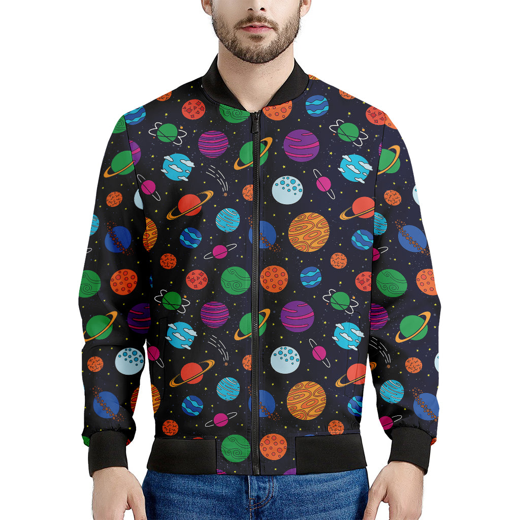 Doodle Planets Pattern Print Men's Bomber Jacket