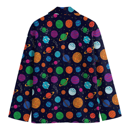 Doodle Planets Pattern Print Men's Cotton Blazer