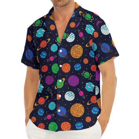 Doodle Planets Pattern Print Men's Deep V-Neck Shirt