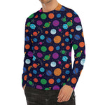 Doodle Planets Pattern Print Men's Long Sleeve Rash Guard