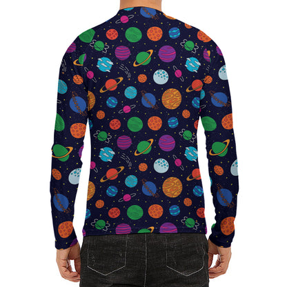 Doodle Planets Pattern Print Men's Long Sleeve Rash Guard