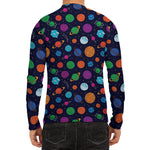 Doodle Planets Pattern Print Men's Long Sleeve Rash Guard