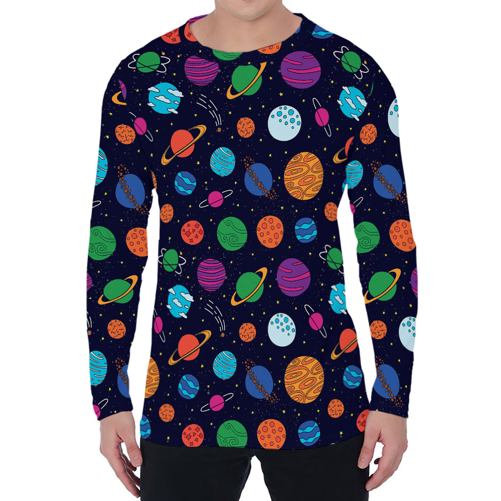 Doodle Planets Pattern Print Men's Long Sleeve T-Shirt