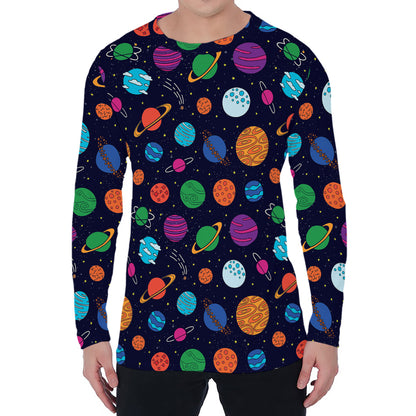 Doodle Planets Pattern Print Men's Long Sleeve T-Shirt