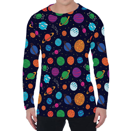 Doodle Planets Pattern Print Men's Long Sleeve T-Shirt