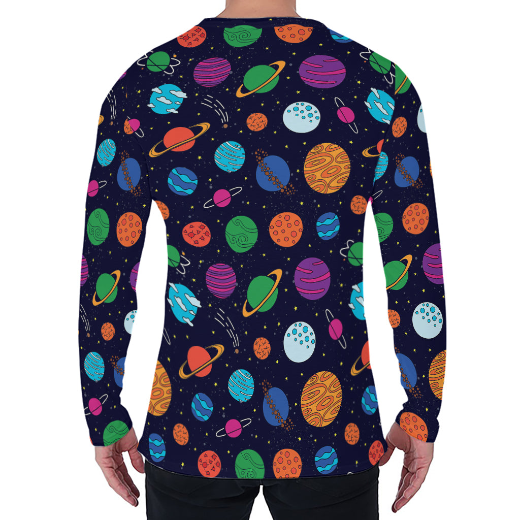Doodle Planets Pattern Print Men's Long Sleeve T-Shirt