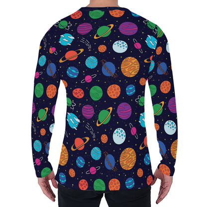 Doodle Planets Pattern Print Men's Long Sleeve T-Shirt