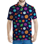 Doodle Planets Pattern Print Men's Polo Shirt