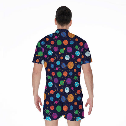 Doodle Planets Pattern Print Men's Rompers