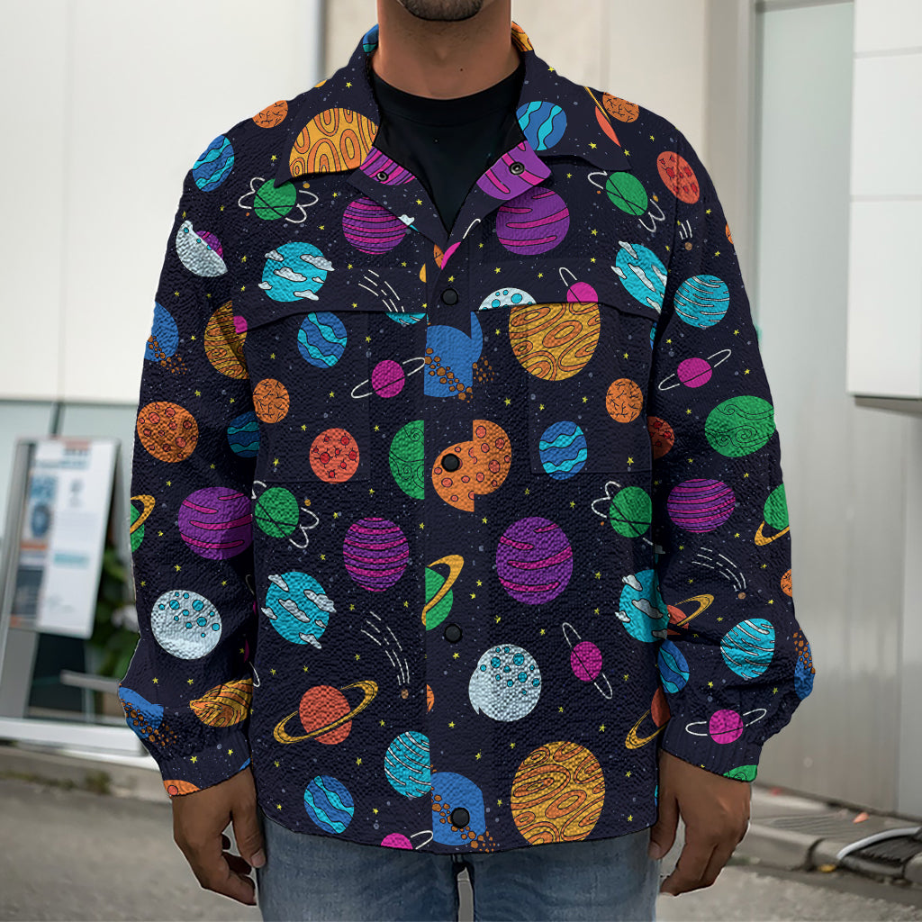 Doodle Planets Pattern Print Men's Shirt Jacket