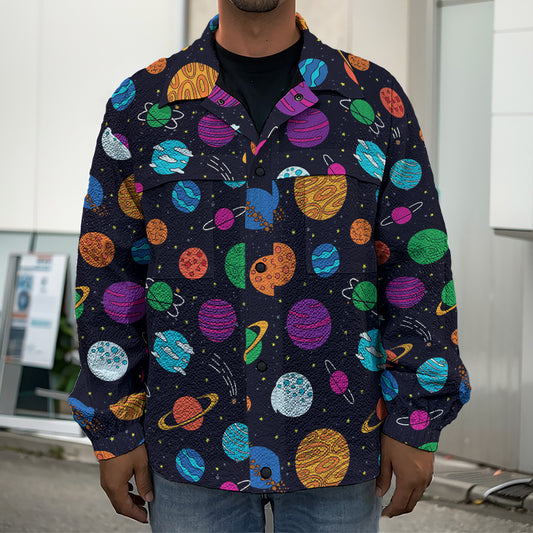 Doodle Planets Pattern Print Men's Shirt Jacket
