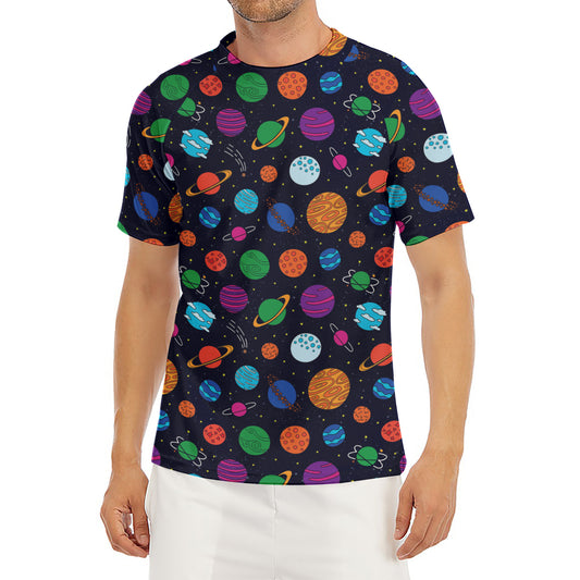 Doodle Planets Pattern Print Men's Short Sleeve Rash Guard