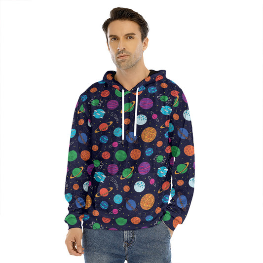 Doodle Planets Pattern Print Men's Velvet Pullover Hoodie