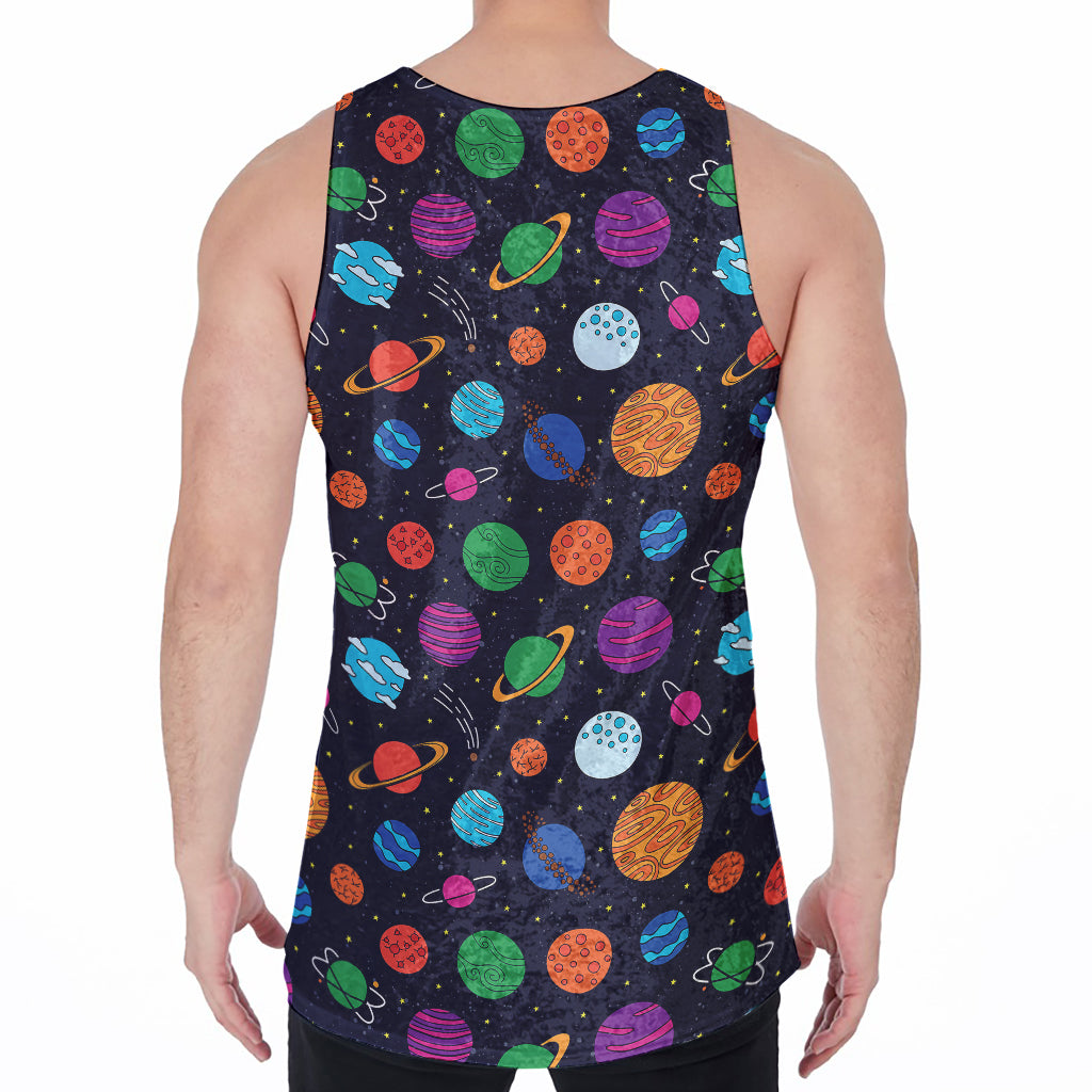 Doodle Planets Pattern Print Men's Velvet Tank Top