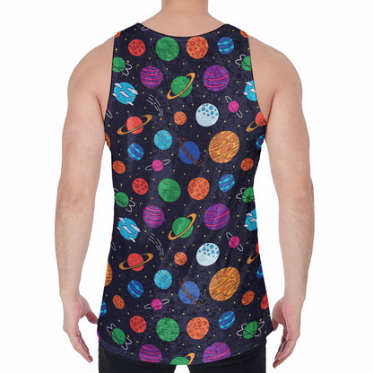 Doodle Planets Pattern Print Men's Velvet Tank Top