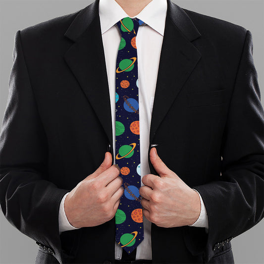 Doodle Planets Pattern Print Necktie