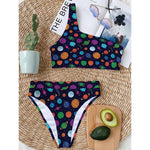 Doodle Planets Pattern Print One Shoulder Bikini Top