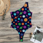 Doodle Planets Pattern Print One Shoulder Bodysuit