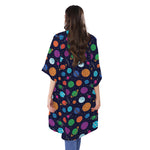 Doodle Planets Pattern Print Open Front Beach Cover Up