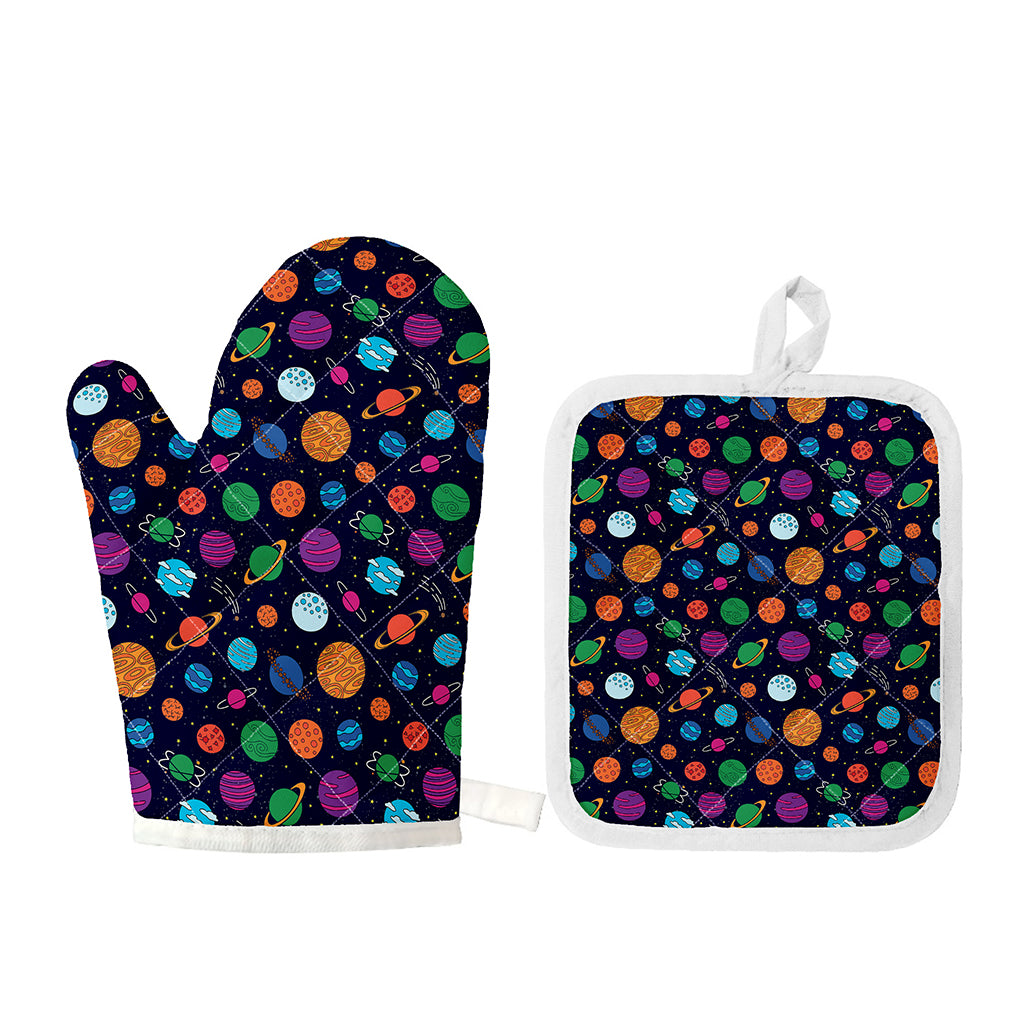 Doodle Planets Pattern Print Oven Mitt And Pot Holder Set