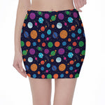 Doodle Planets Pattern Print Pencil Mini Skirt