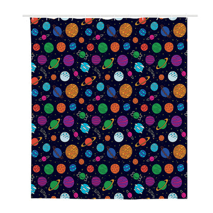 Doodle Planets Pattern Print Polyester Shower Curtain