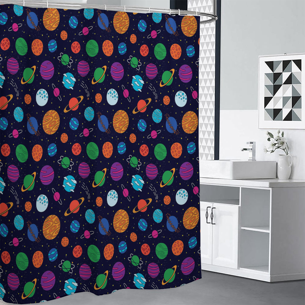 Doodle Planets Pattern Print Premium Shower Curtain