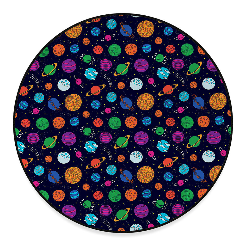 Doodle Planets Pattern Print Round Floor Mat