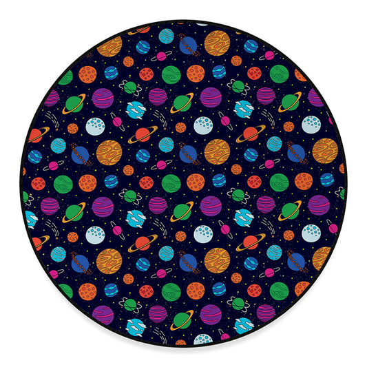 Doodle Planets Pattern Print Round Floor Mat