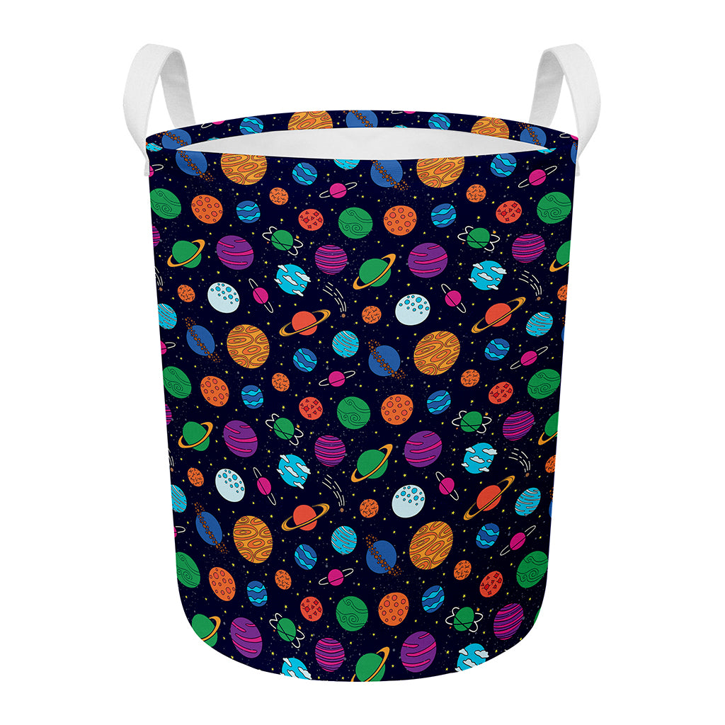Doodle Planets Pattern Print Round Laundry Basket
