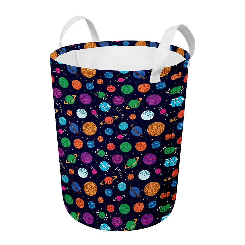 Doodle Planets Pattern Print Round Laundry Basket
