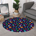 Doodle Planets Pattern Print Round Rug