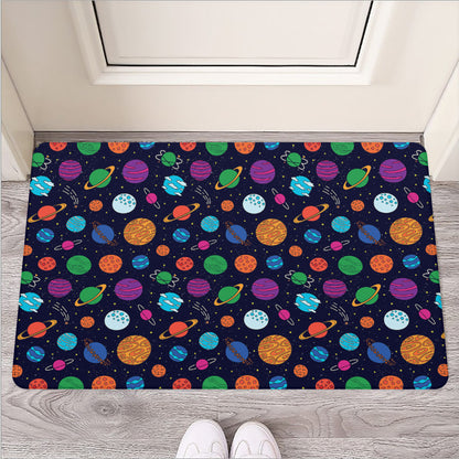 Doodle Planets Pattern Print Rubber Doormat